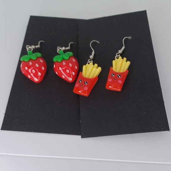 Handmade Jewelry - Cute Strawberry and Fries Earrings Set